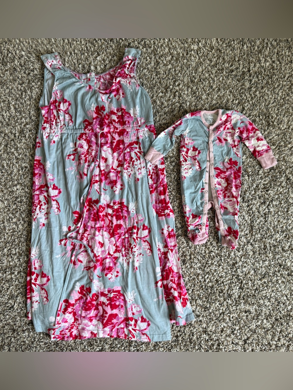 Baby Be Mine Nursing Hospital Gown Pink Floral Print matching new born onesie